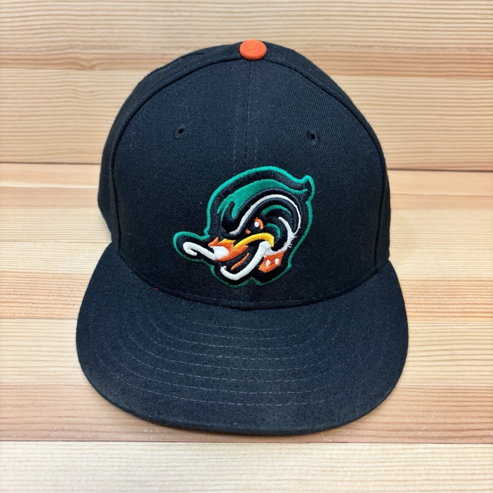 Down East Wood Ducks Hat Fitted Sz 7 1/4 Black MLB Milb New Era 59FIFTY MiUSA